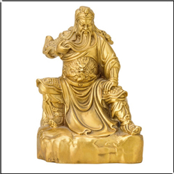 纯铜鎏金关公捋胡子铜雕塑